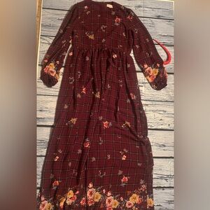 Orange Creek Burgundy Floral Plaid Dress